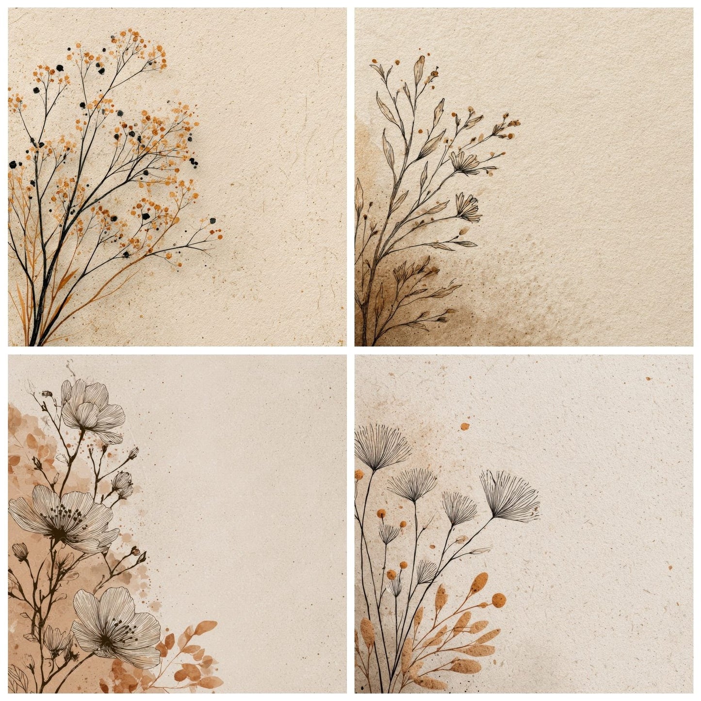 Oat Botanical Corner Ink Background Digital Paper Pack (DDD000215)