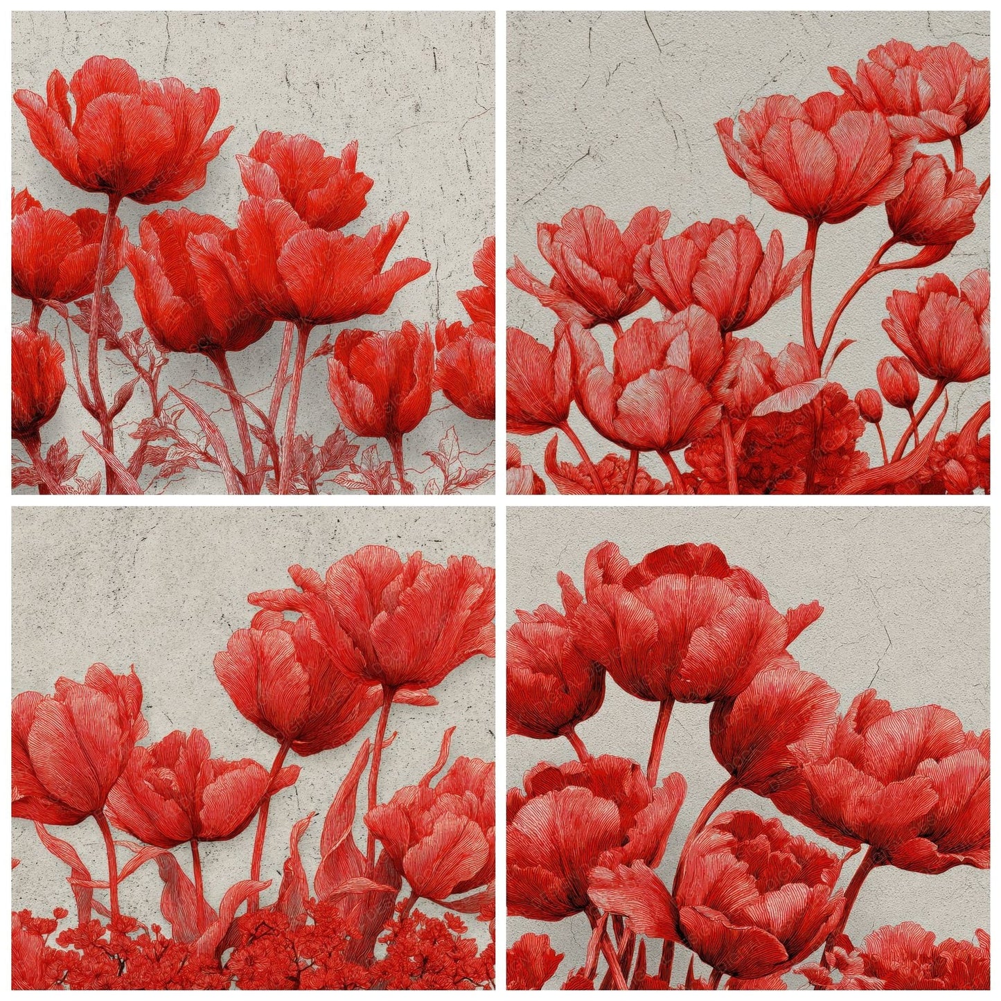Red Tulip Ink Sketch Background Digital Paper Pack (DDD000217)