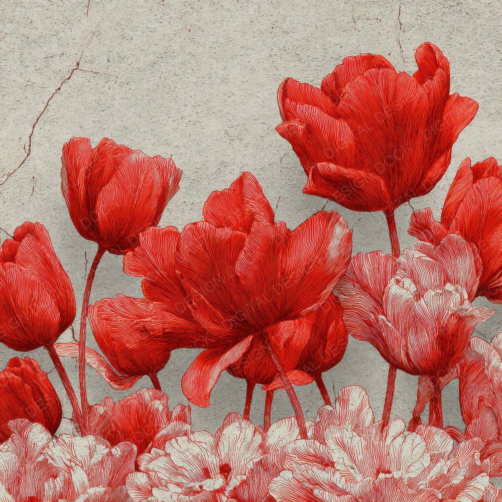 Red Tulip Ink Sketch Background Digital Paper Pack (DDD000217)
