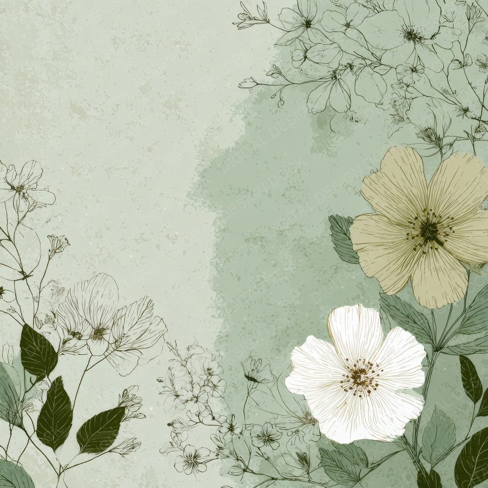 Sage Floral Line Background Digital Paper Pack (DDD000218)