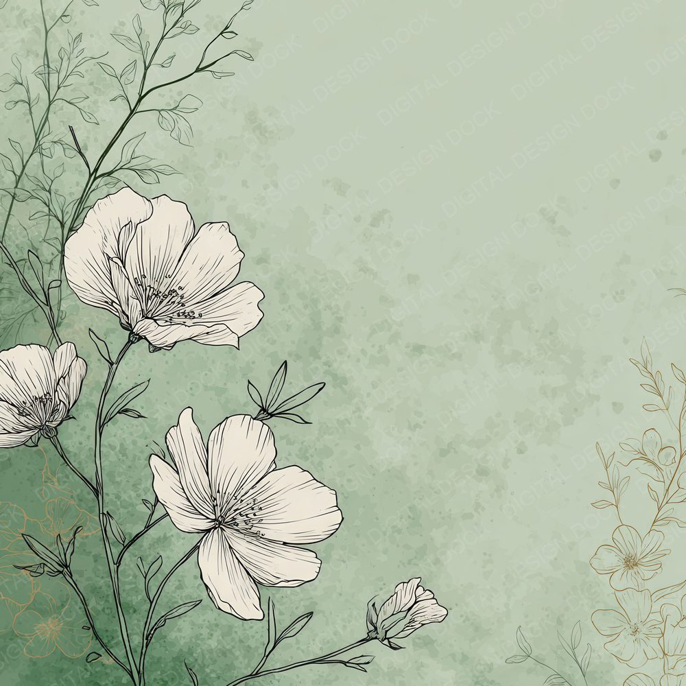Sage Floral Line Background Digital Paper Pack (DDD000218)