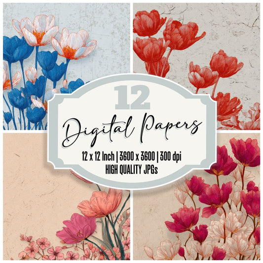 Tulip Ink Border Background Digital Paper Pack (DDD000220)