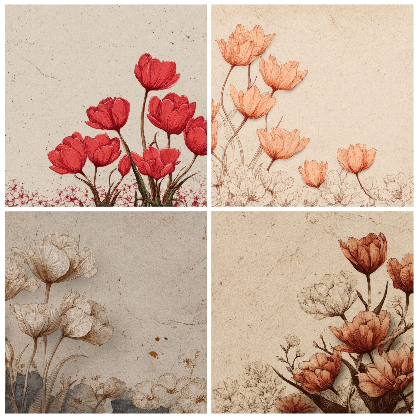 Tulip Ink Border Background Digital Paper Pack (DDD000220)