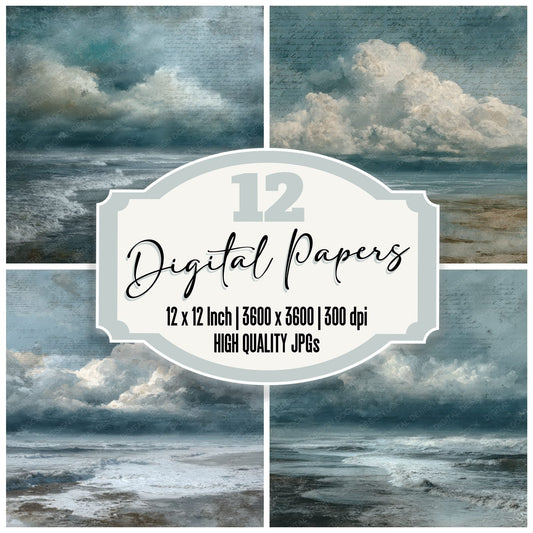 Coastal Storm Script Cloud Background Digital Paper Pack (DDD000222)