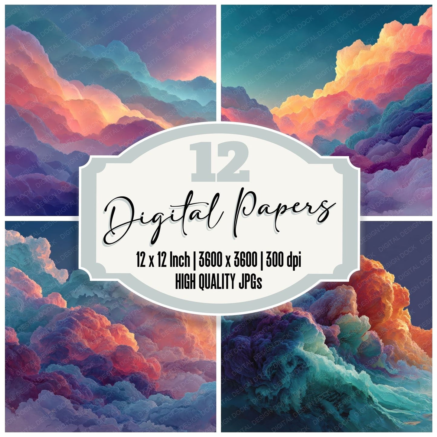 Colour Shift Script Cloud Background Digital Paper Pack (DDD000223)