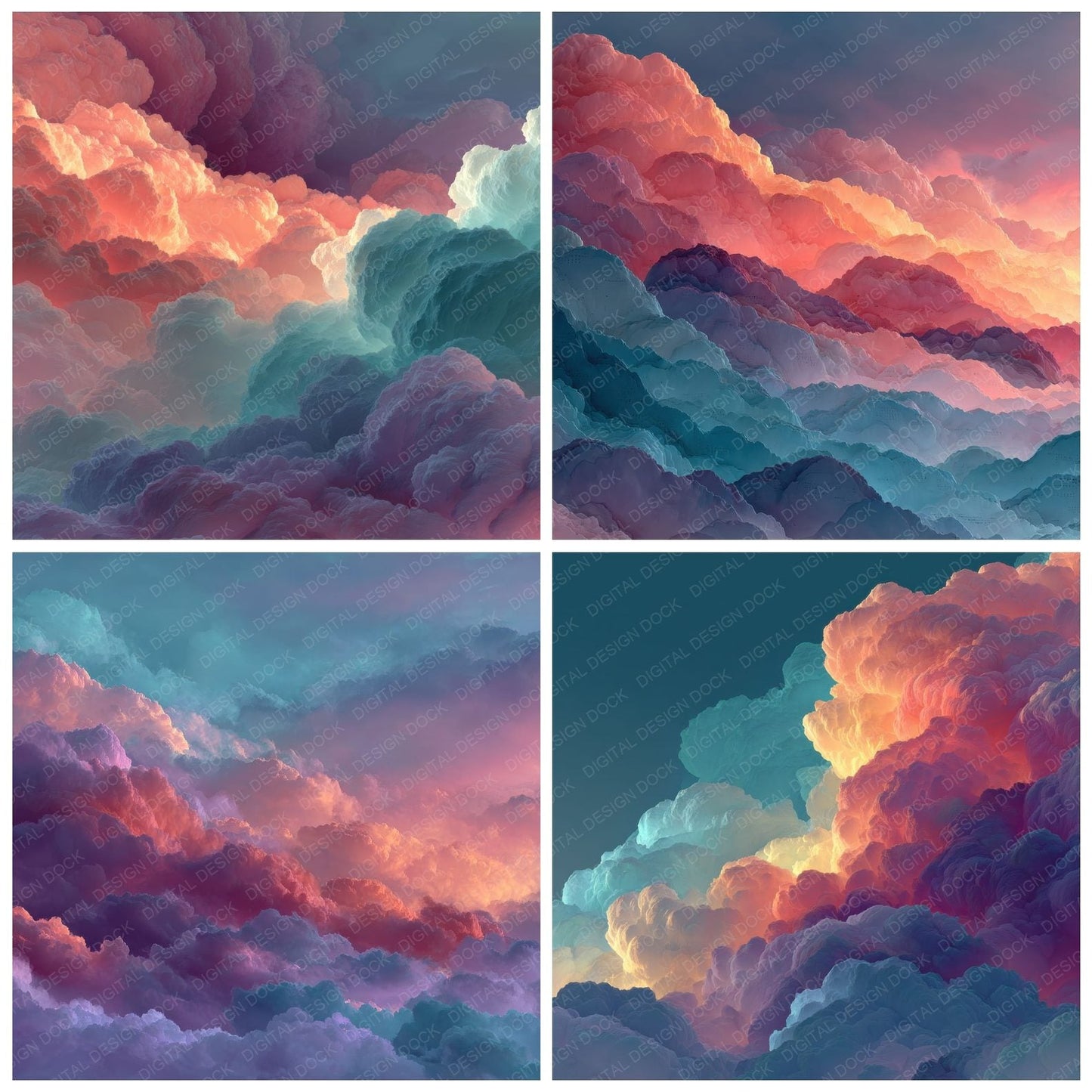 Colour Shift Script Cloud Background Digital Paper Pack (DDD000223)