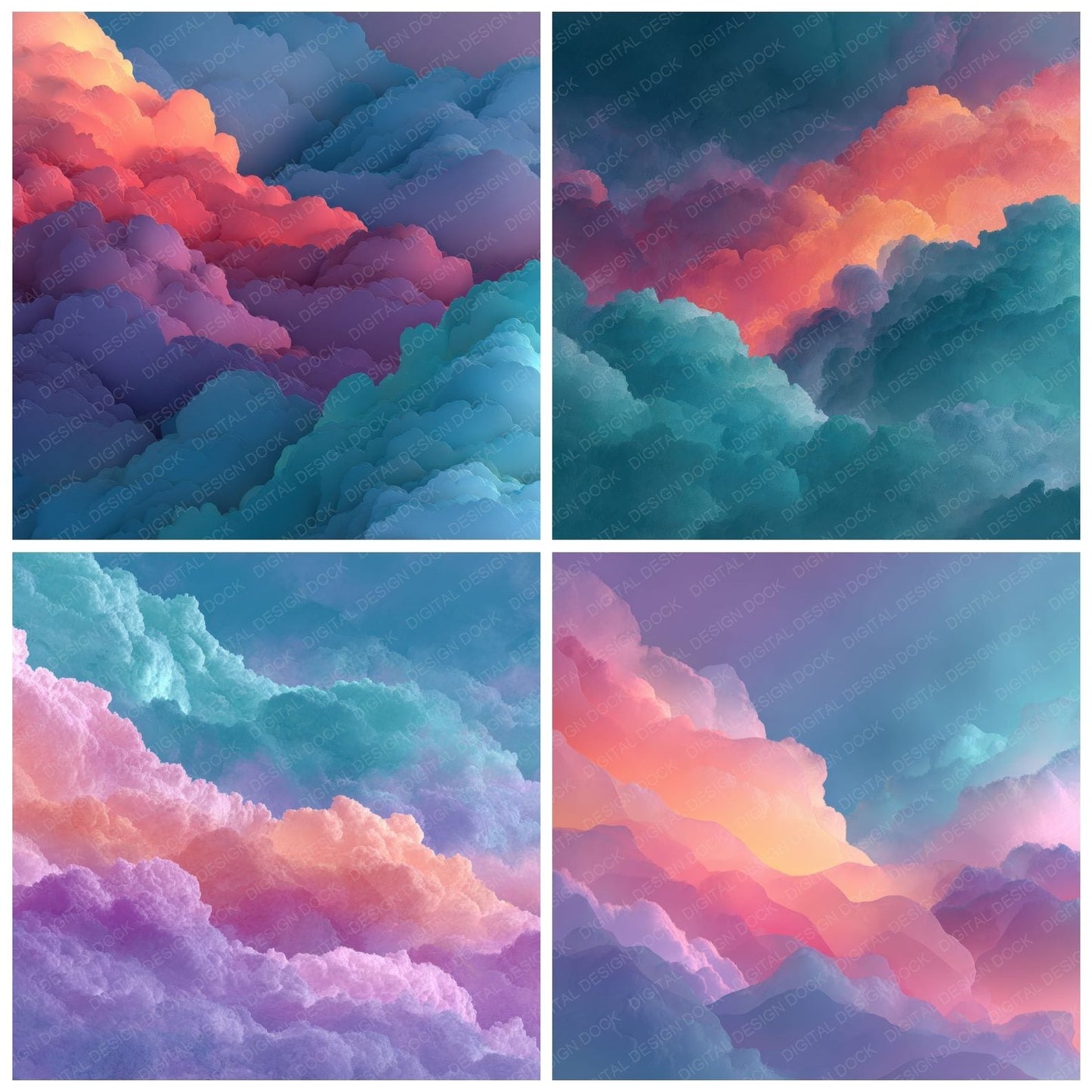Colour Shift Script Cloud Background Digital Paper Pack (DDD000223)