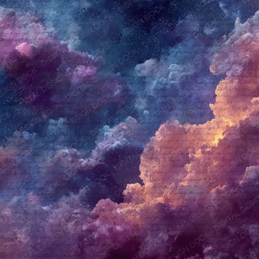 Cosmic Night Script Cloud Background Digital Paper Pack (DDD000225)