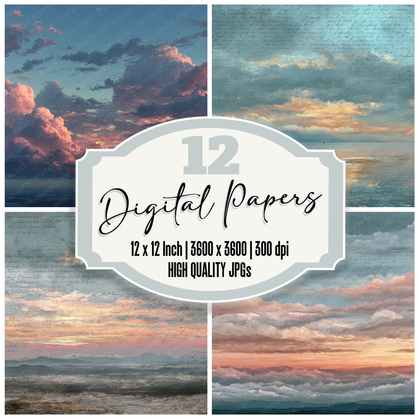Dawn Horizon Script Cloud Background Digital Paper Pack (DDD000226)