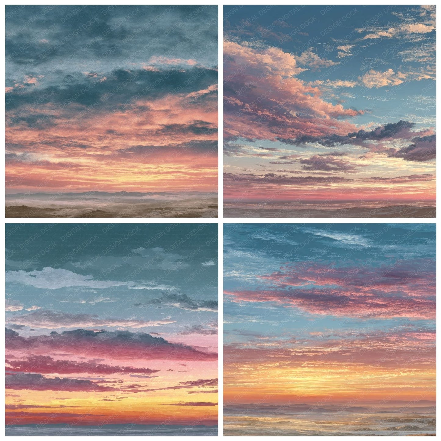 Dawn Horizon Script Cloud Background Digital Paper Pack (DDD000226)
