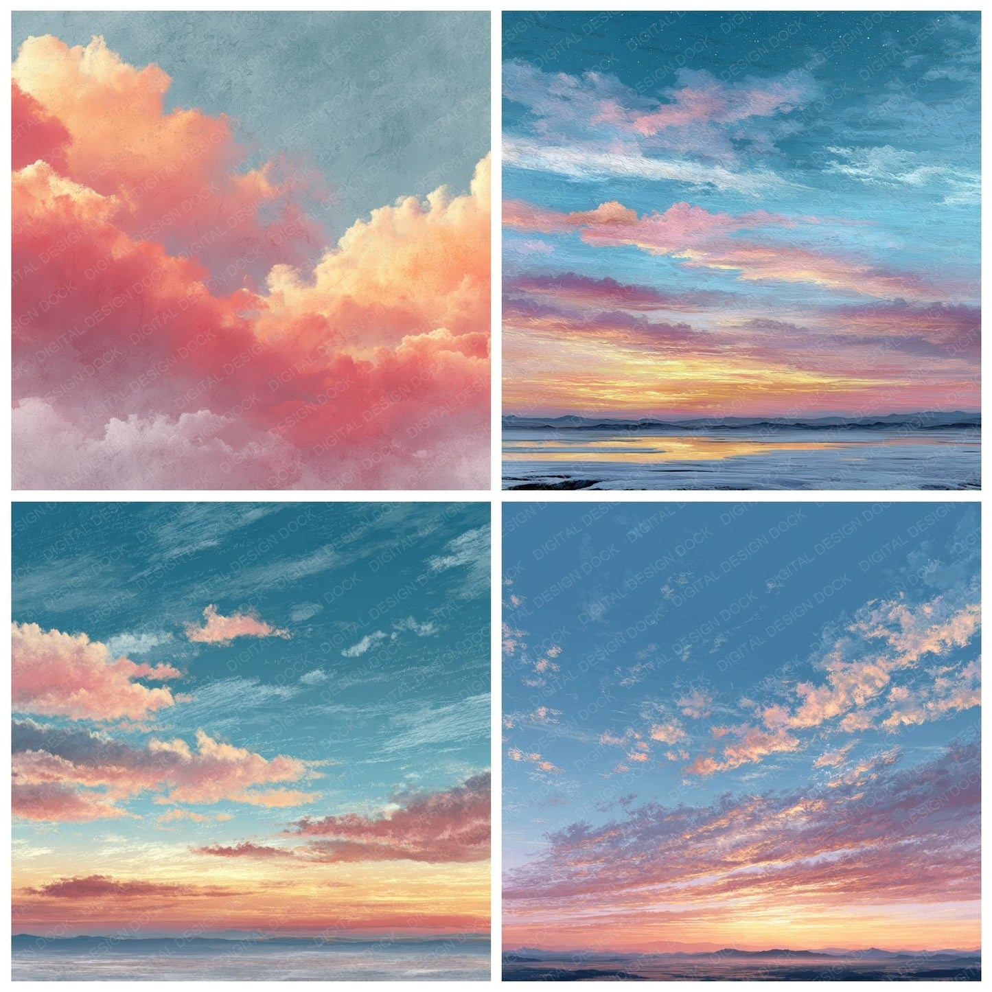Dawn Horizon Script Cloud Background Digital Paper Pack (DDD000226)
