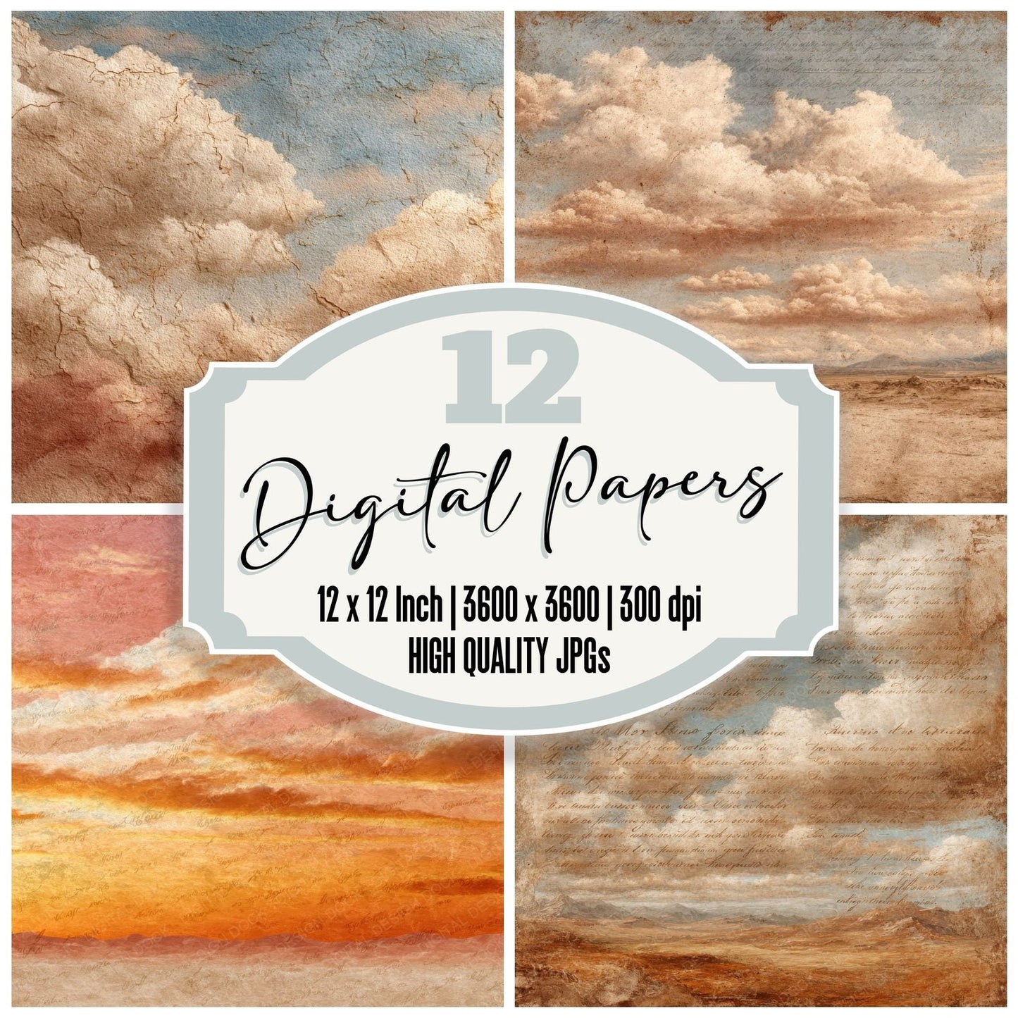 Desert Sky Script Cloud Background Digital Paper Pack (DDD000227)