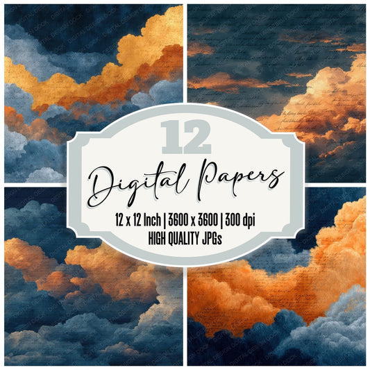 High Contrast Evening Script Cloud Background Digital Paper Pack (DDD000228)
