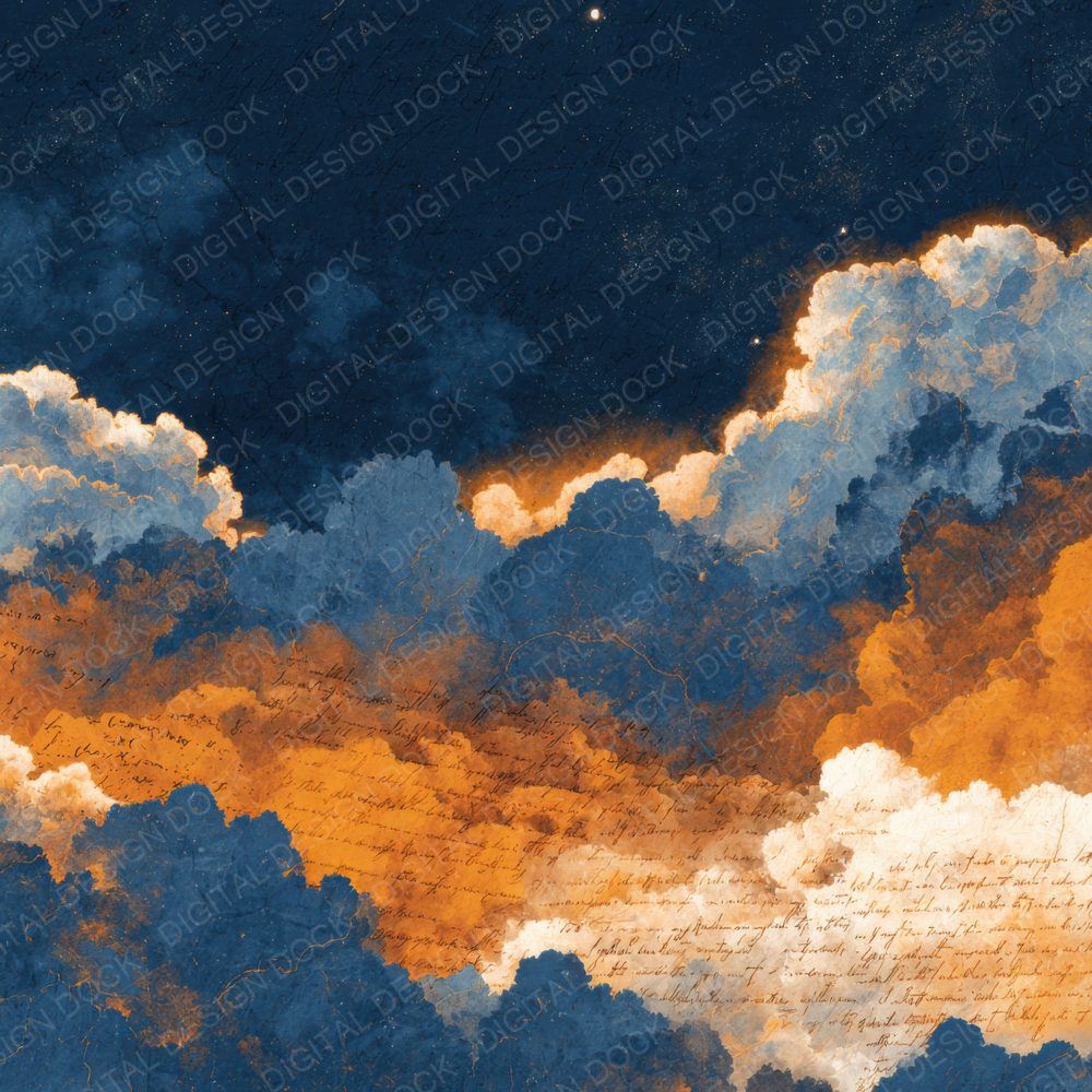 High Contrast Evening Script Cloud Background Digital Paper Pack (DDD000228)