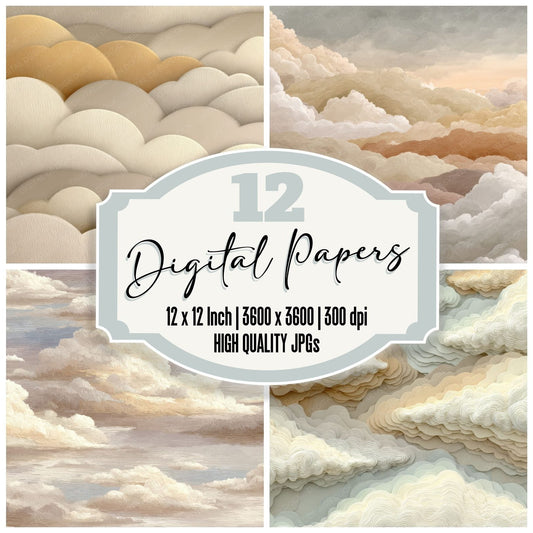 Neutral Greige Script Cloud Background Digital Paper Pack (DDD000230)