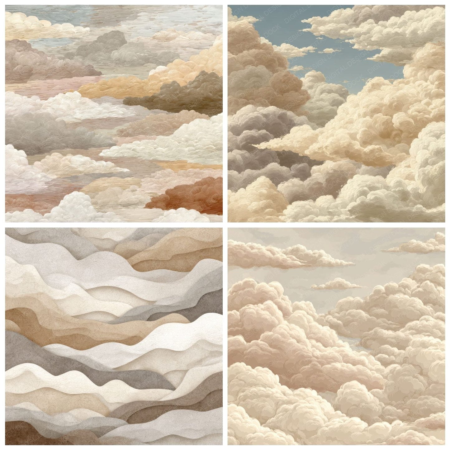 Neutral Greige Script Cloud Background Digital Paper Pack (DDD000230)