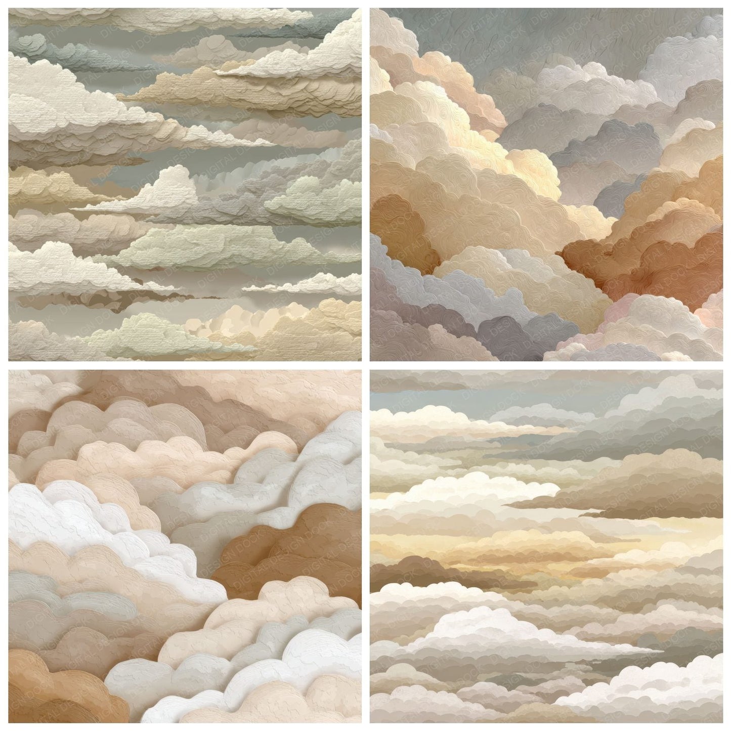 Neutral Greige Script Cloud Background Digital Paper Pack (DDD000230)