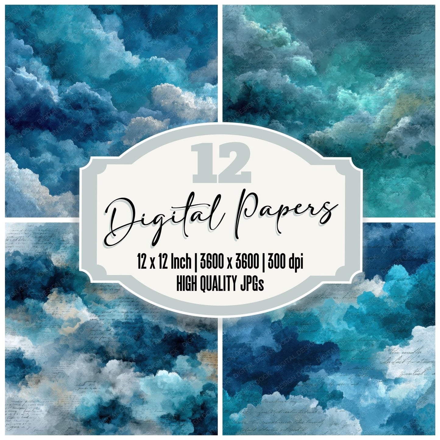 Painterly Storm Script Cloud Background Digital Paper Pack (DDD000231)
