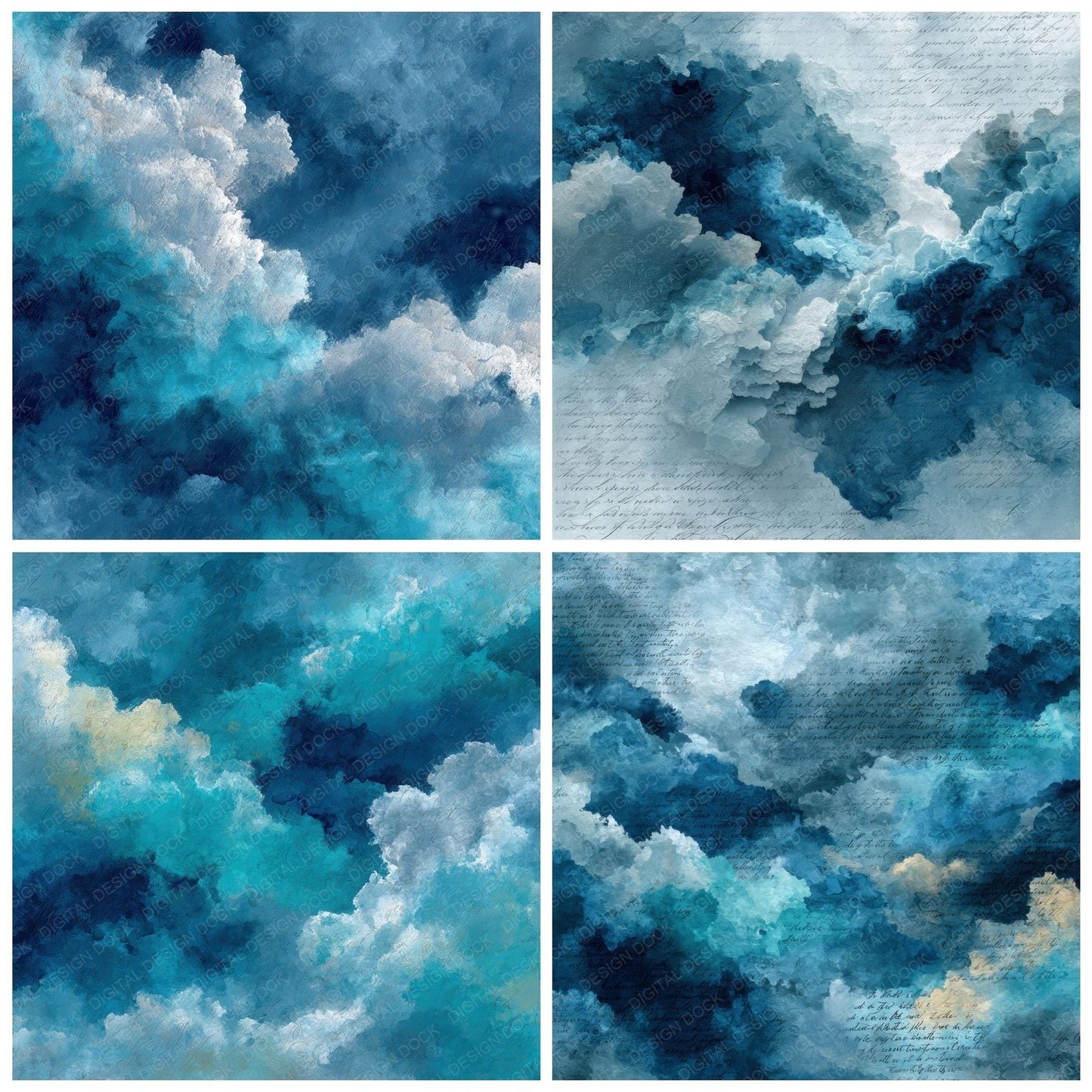 Painterly Storm Script Cloud Background Digital Paper Pack (DDD000231)