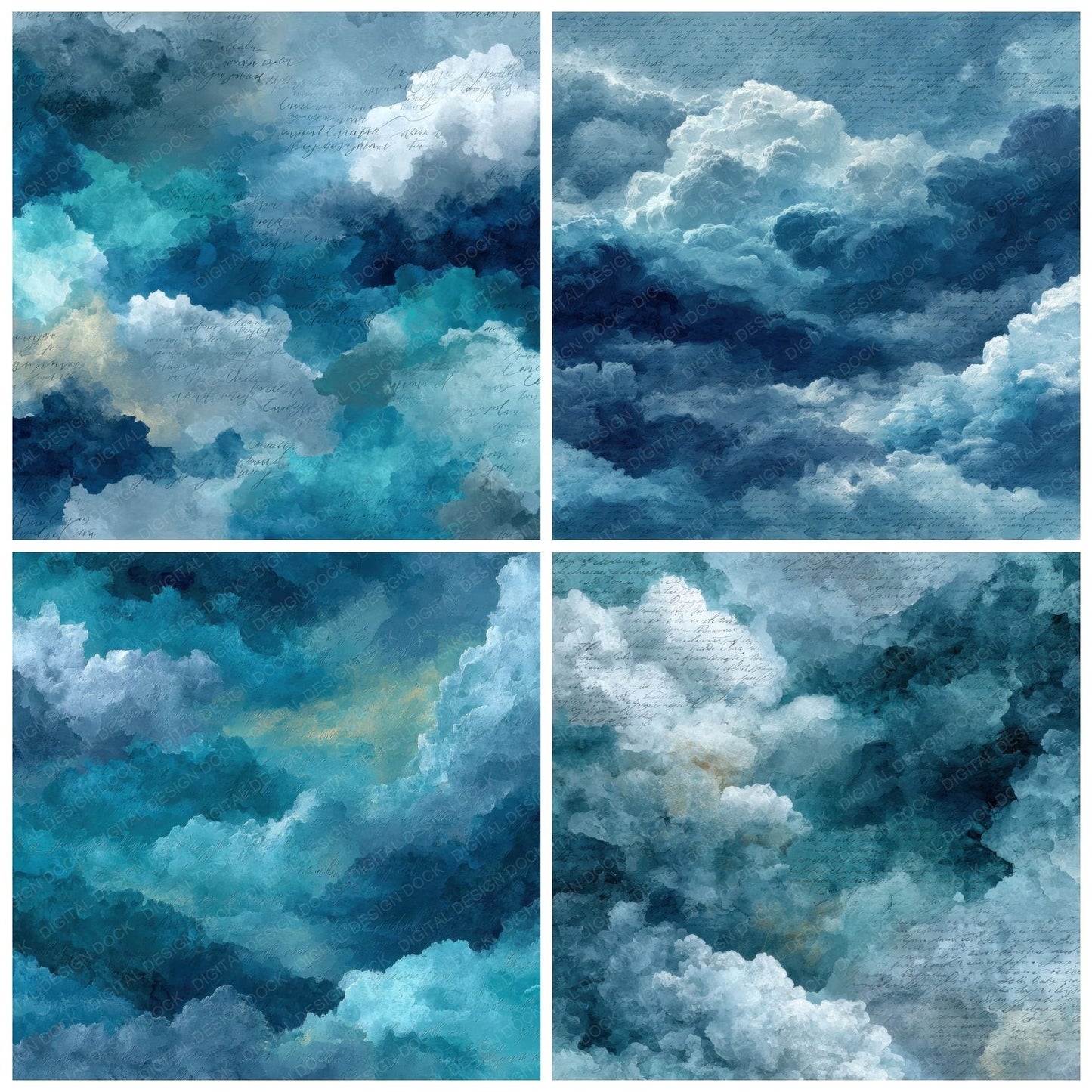 Painterly Storm Script Cloud Background Digital Paper Pack (DDD000231)