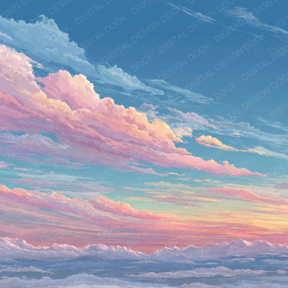 Pastel High Sky Script Cloud Background Digital Paper Pack (DDD000232)