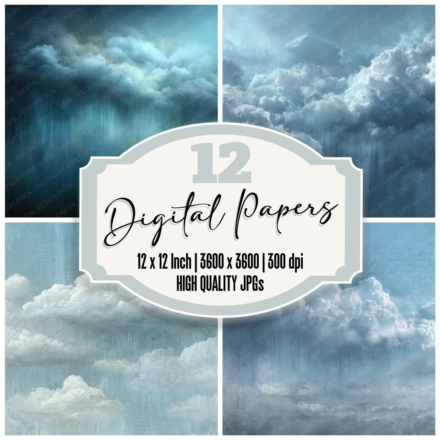 Rain Mist Script Cloud Background Digital Paper Pack (DDD000233)