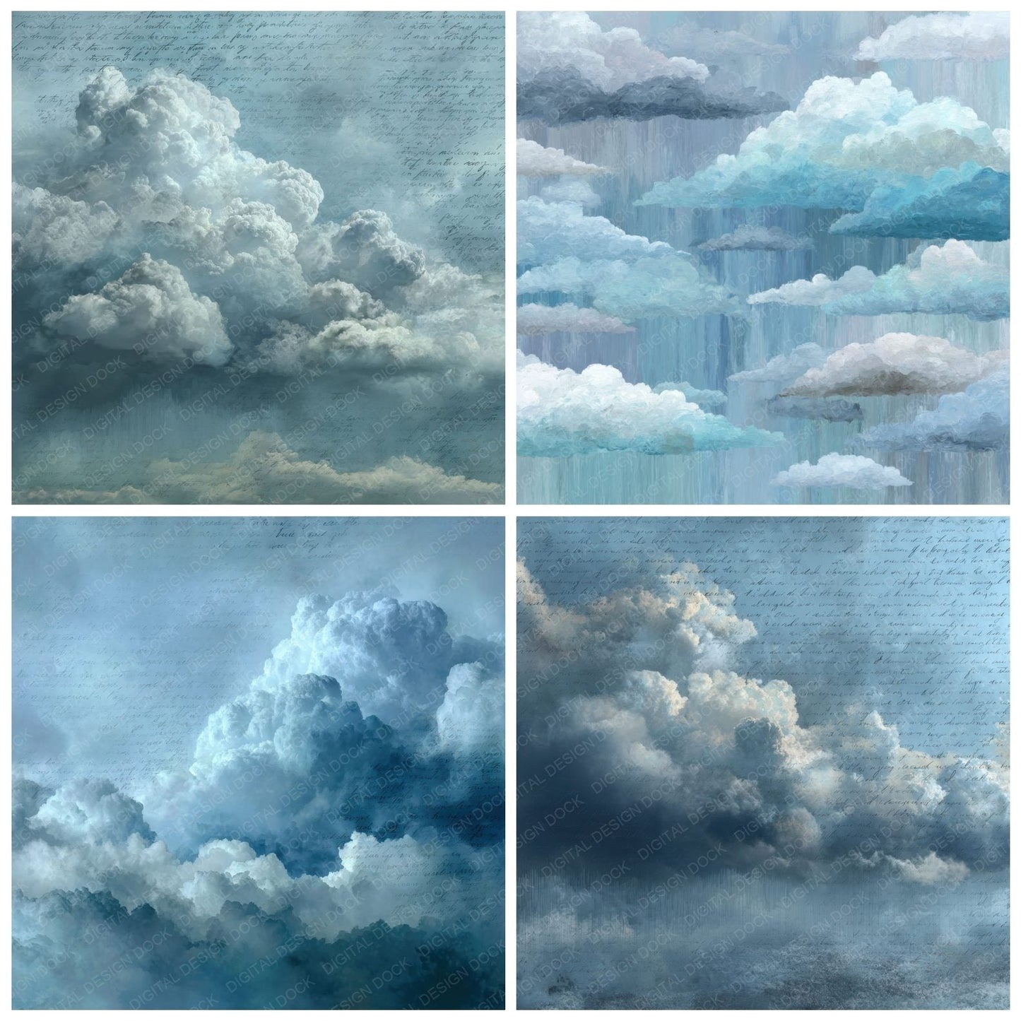 Rain Mist Script Cloud Background Digital Paper Pack (DDD000233)