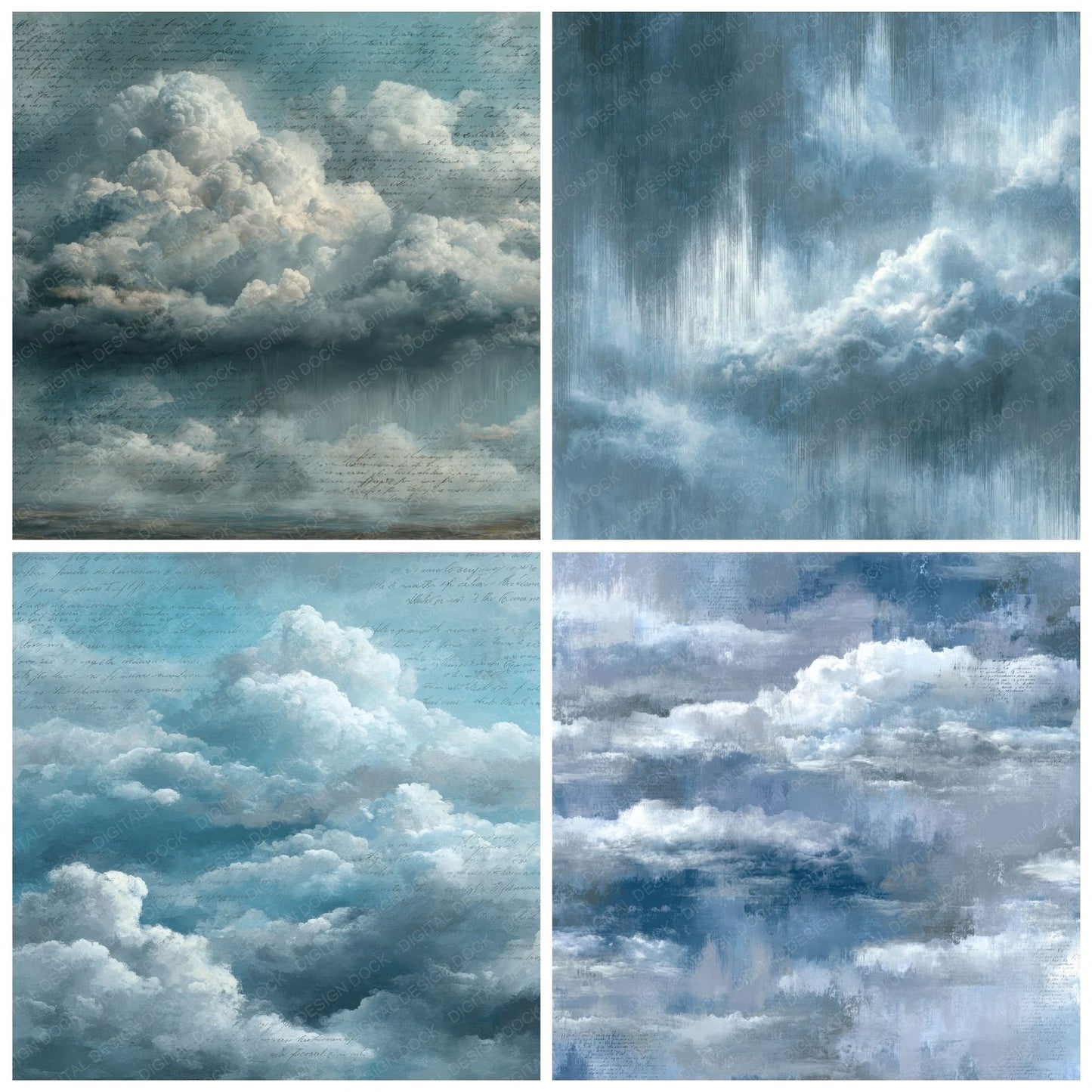 Rain Mist Script Cloud Background Digital Paper Pack (DDD000233)