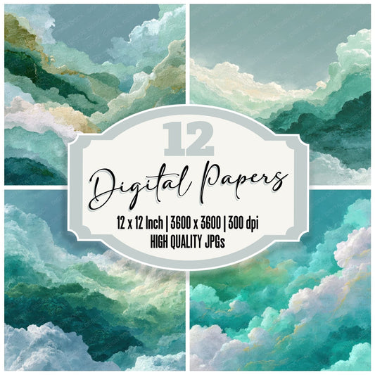 Seafoam Abstract Script Cloud Background Digital Paper Pack (DDD000234)