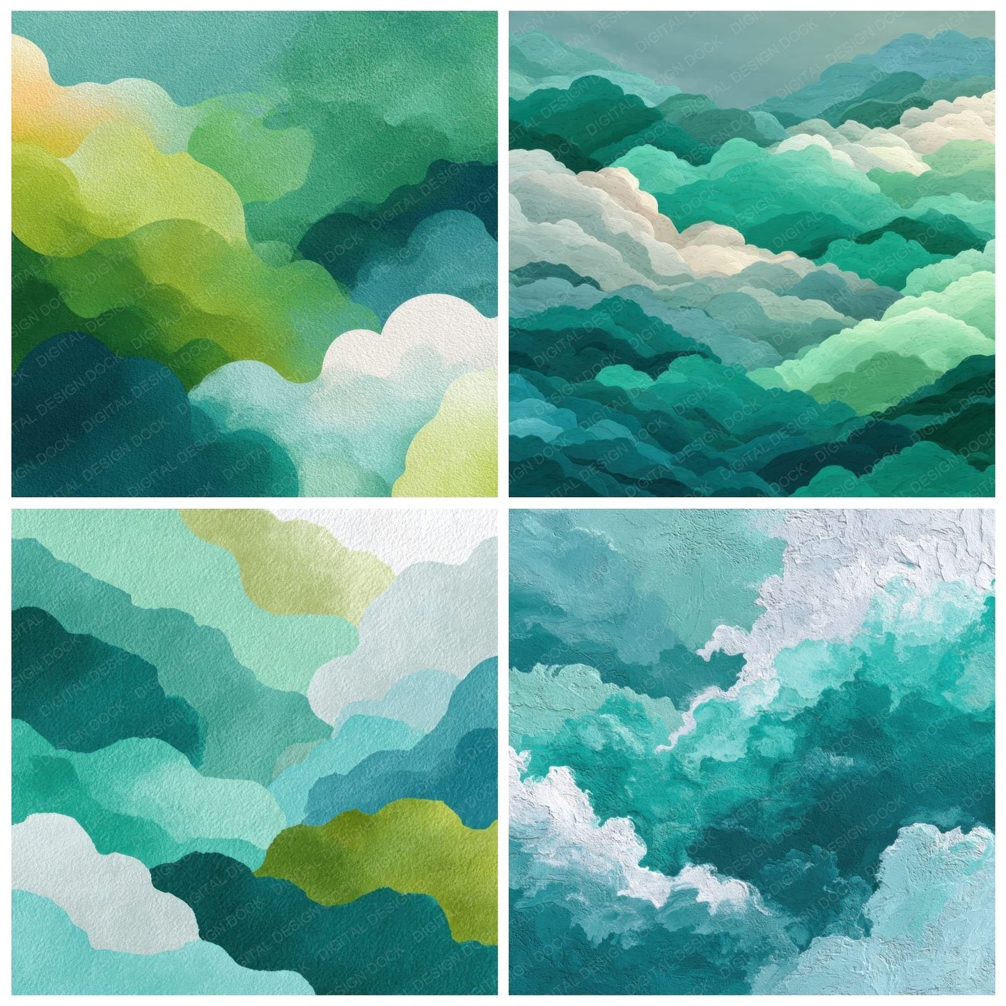 Seafoam Abstract Script Cloud Background Digital Paper Pack (DDD000234)