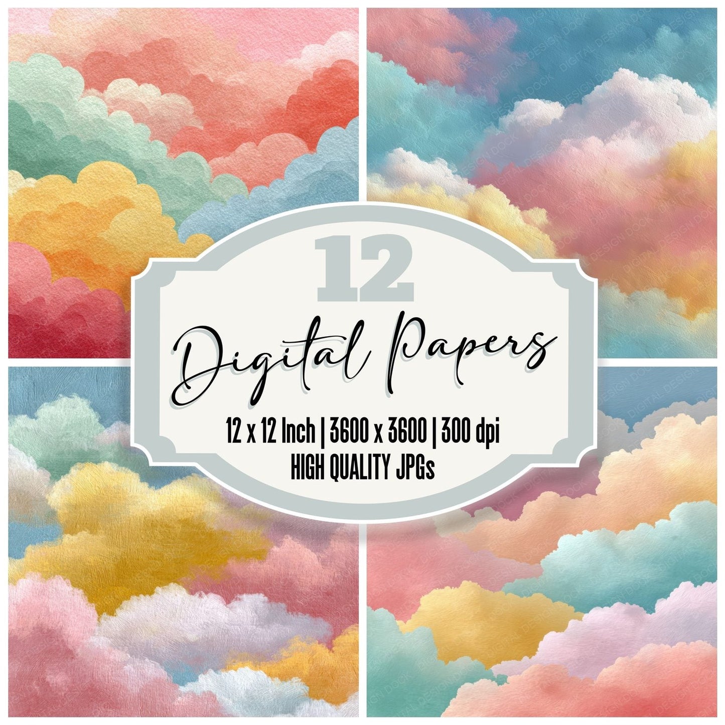 Soft Morning Script Cloud Background Digital Paper Pack (DDD000235)