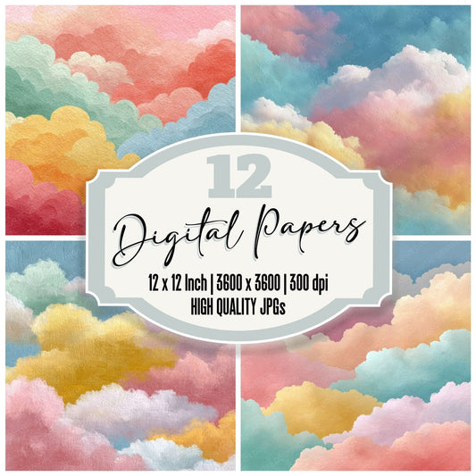 Soft Morning Script Cloud Background Digital Paper Pack (DDD000235)