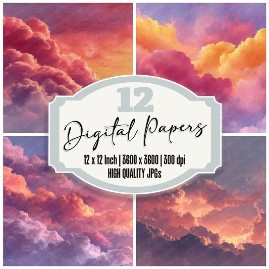Sunset Haze Script Cloud Background Digital Paper Pack (DDD000236)
