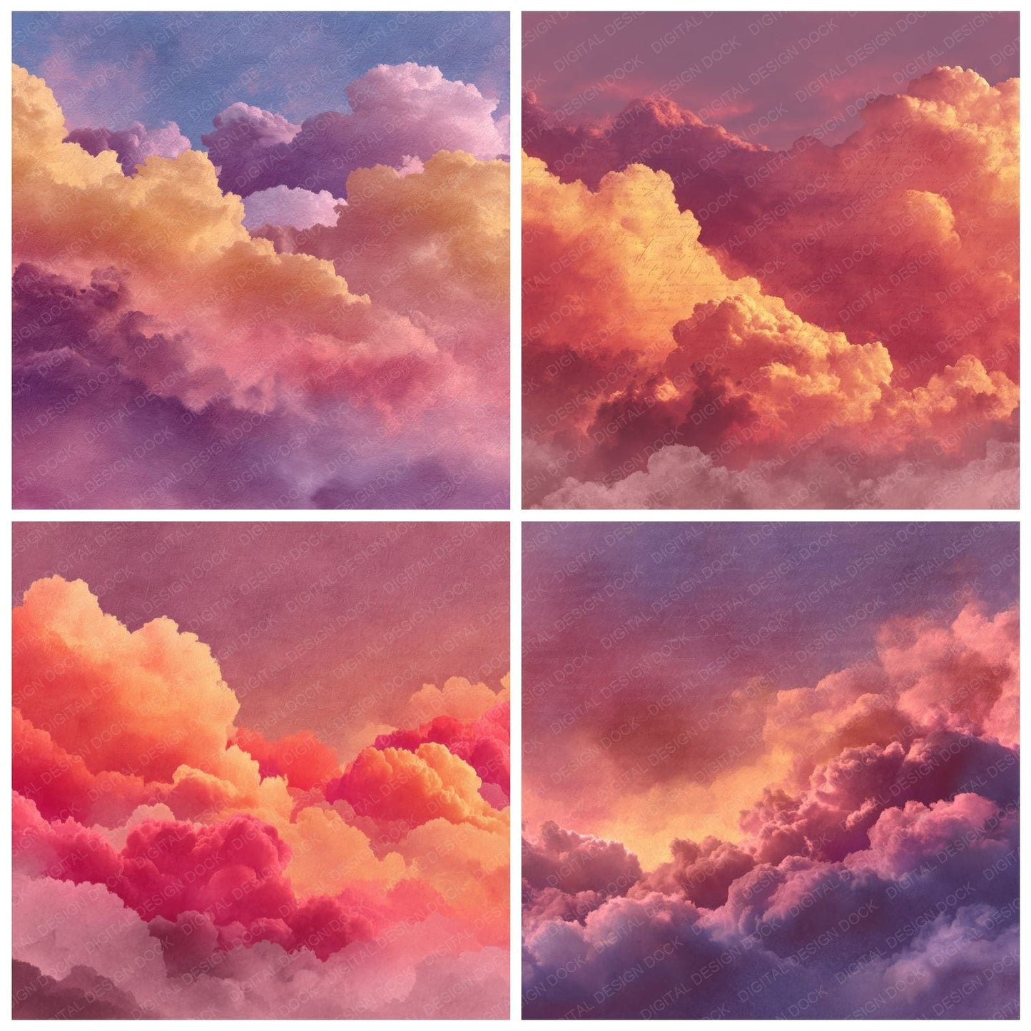 Sunset Haze Script Cloud Background Digital Paper Pack (DDD000236)