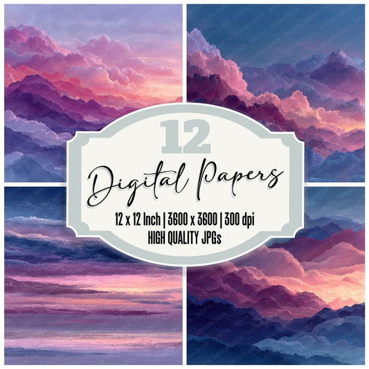 Twilight Gradient Script Cloud Background Digital Paper Pack (DDD000237)