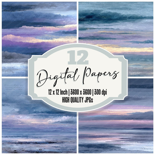Twilight Rain Script Cloud Background Digital Paper Pack (DDD000238)