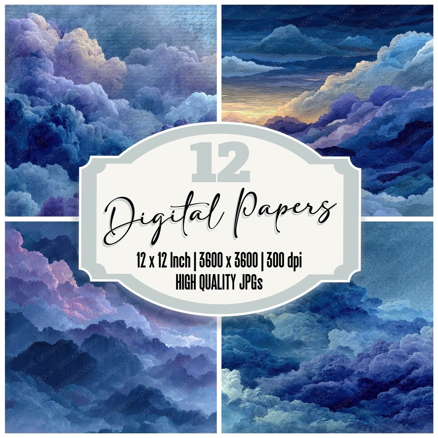 Vertical Storm Script Cloud Background Digital Paper Pack (DDD000239)