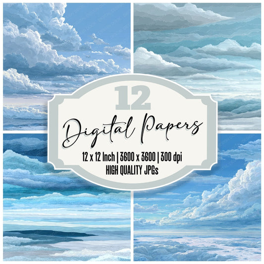 Winter Sky Script Cloud Background Digital Paper Pack (DDD000240)