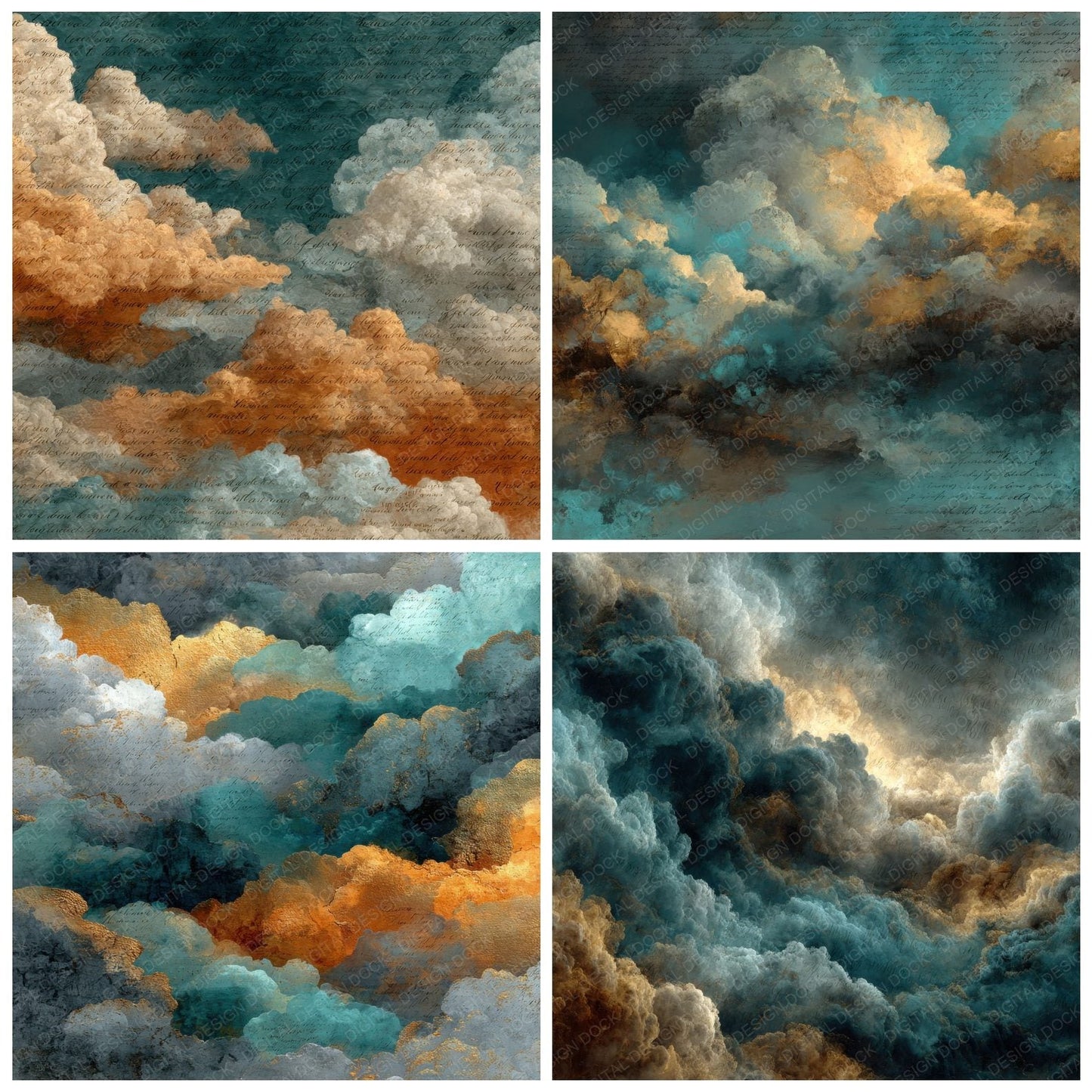 Abstract Storm Script Cloud Background Digital Paper Pack (DDD000241)