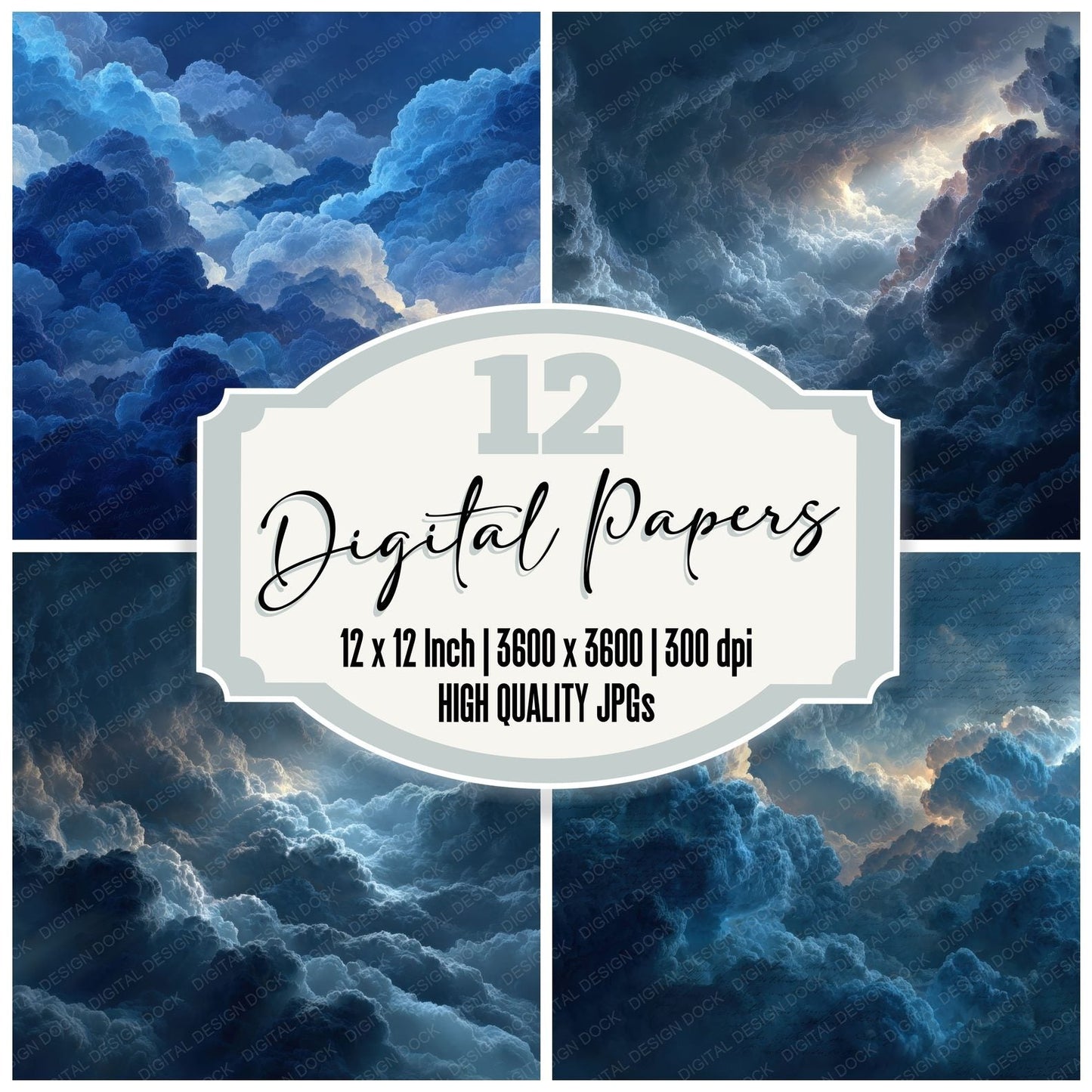 Backlit Script Cloud Background Digital Paper Pack (DDD000242)
