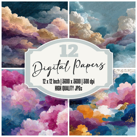 Colour Bloom Script Cloud Background Digital Paper Pack (DDD000244)