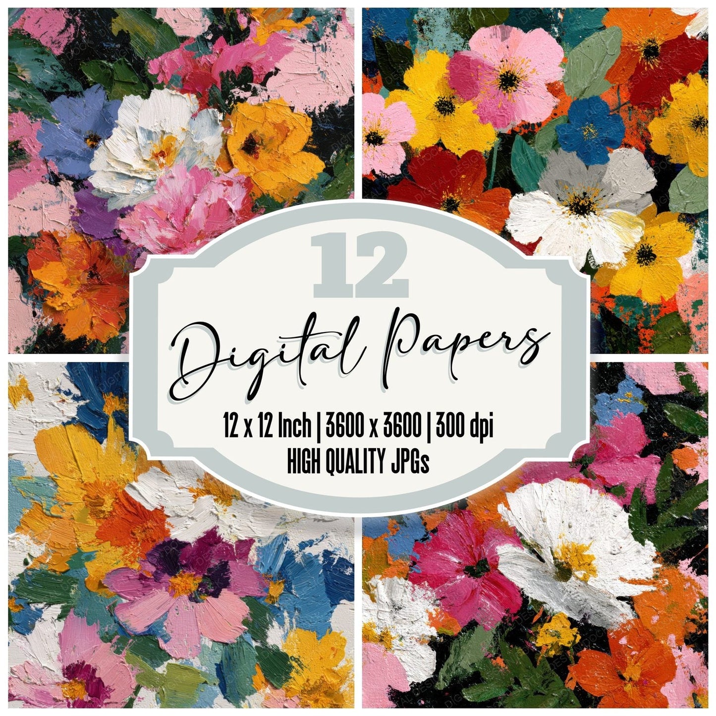 De Kooning Floral Gesture Background Digital Paper Pack (DDD000245)