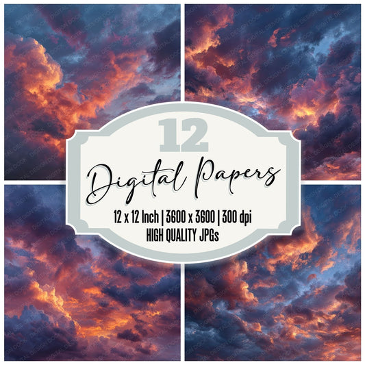 Dramatic Evening Sunset Background Digital Paper Pack (DDD000246)