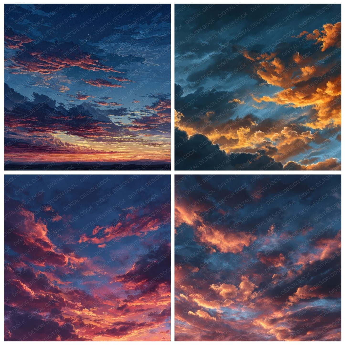 Dramatic Evening Sunset Background Digital Paper Pack (DDD000246)