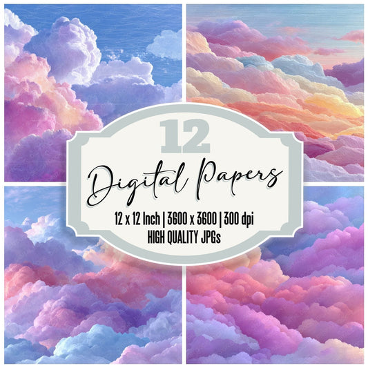 Dream Pastel Script Cloud Background Digital Paper Pack (DDD000247)