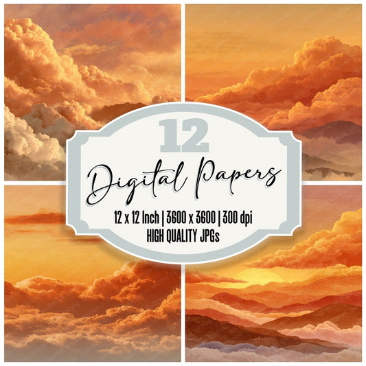 Golden Hour Script Cloud Background Digital Paper Pack (DDD000248)