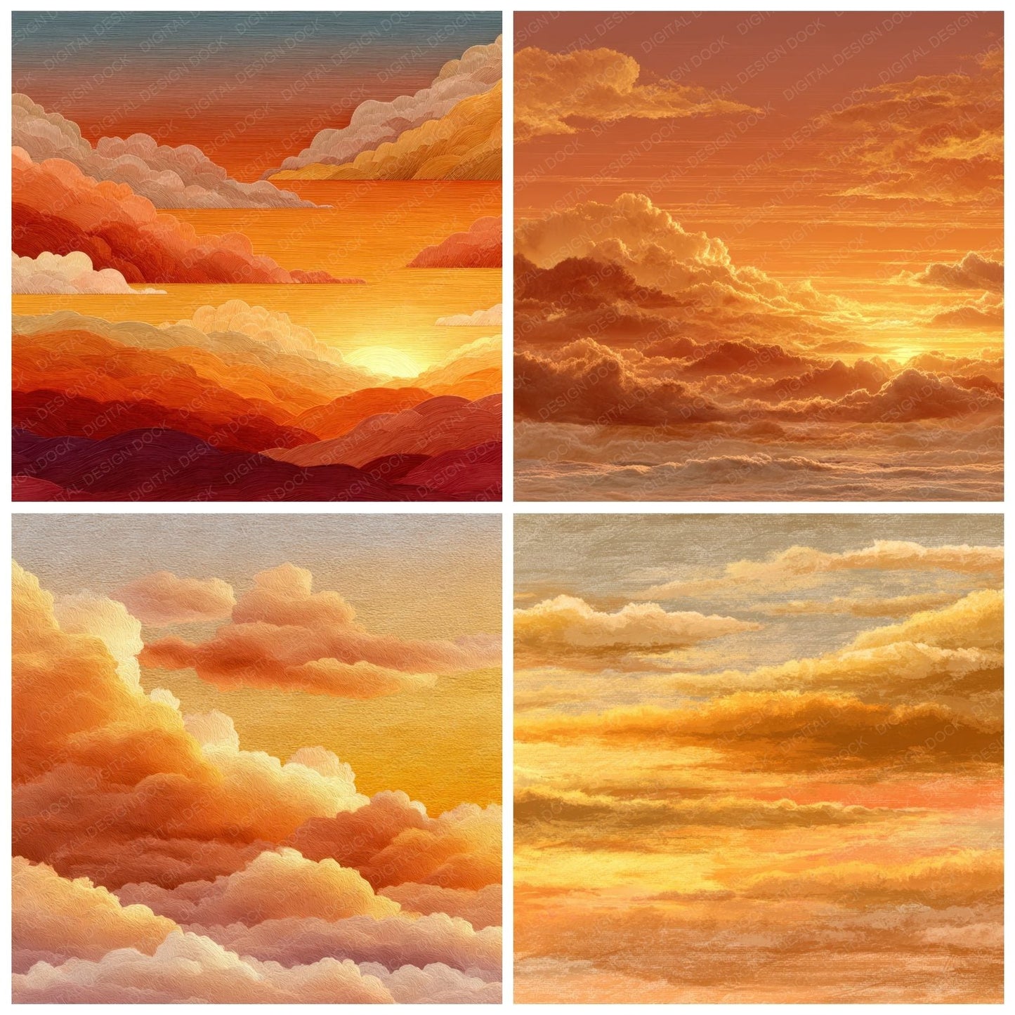 Golden Hour Script Cloud Background Digital Paper Pack (DDD000248)