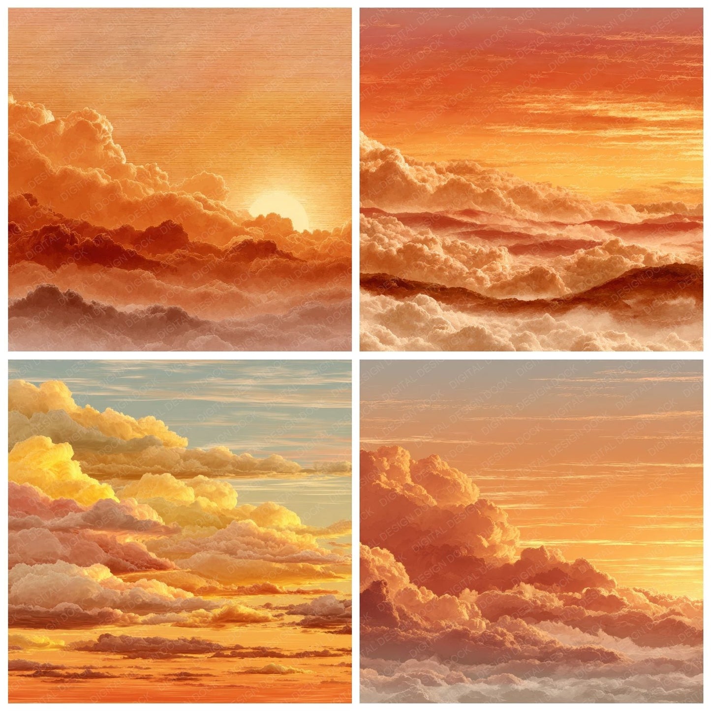 Golden Hour Script Cloud Background Digital Paper Pack (DDD000248)