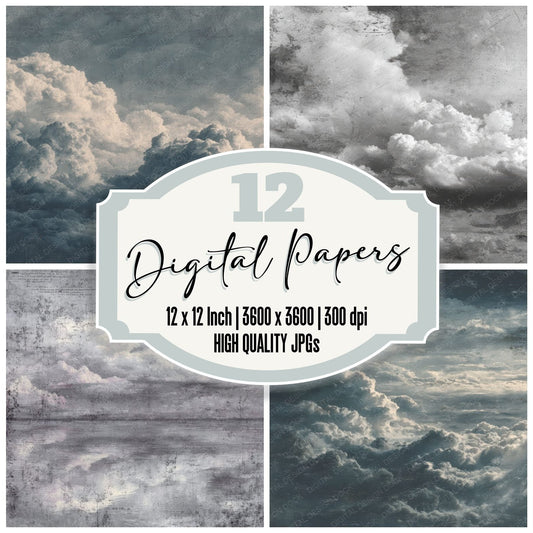 Graphite Sky Script Cloud Background Digital Paper Pack (DDD000249)