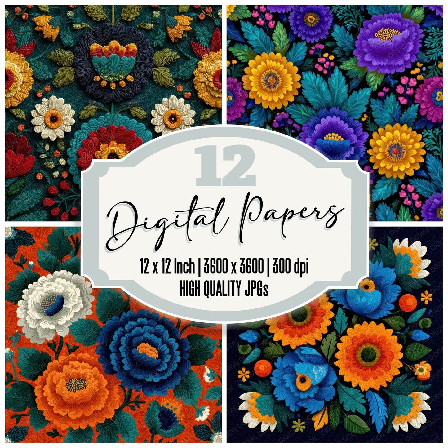 Kahlo Symbolic Floral Background Digital Paper Pack (DDD000251)